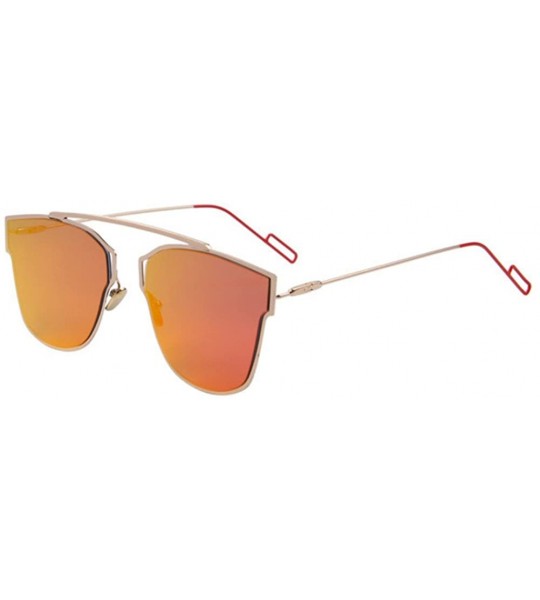 Semi-rimless Women Cat Eye UV400 Sunglasses Classic Shades Coating Mirror Sunglasses - Red - CT17Z74OZIZ $23.59