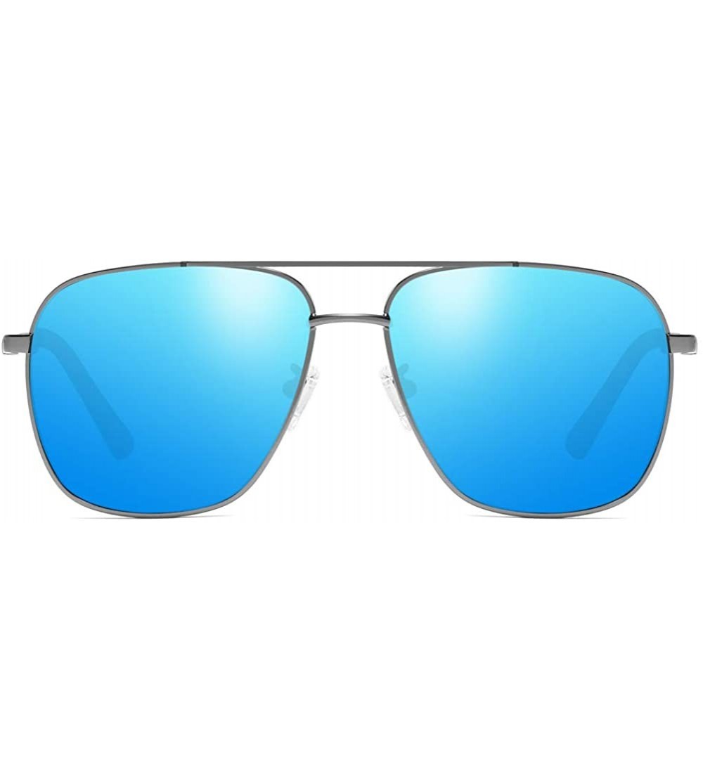 Rectangular Oversized Square Pilot Polarized Sunglasses for Men Driving UV400 Protection - Metal Blue - C518O4A67G5 $25.95