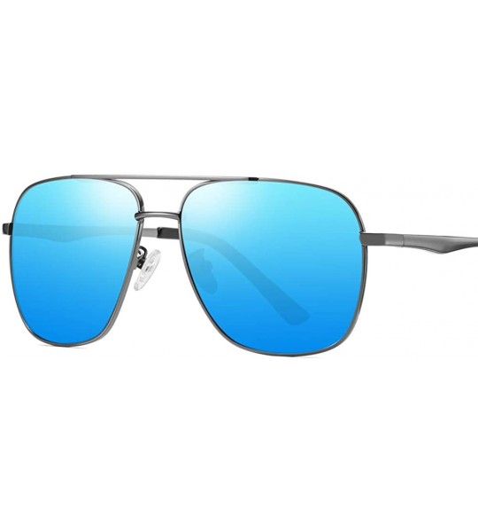 Rectangular Oversized Square Pilot Polarized Sunglasses for Men Driving UV400 Protection - Metal Blue - C518O4A67G5 $25.95