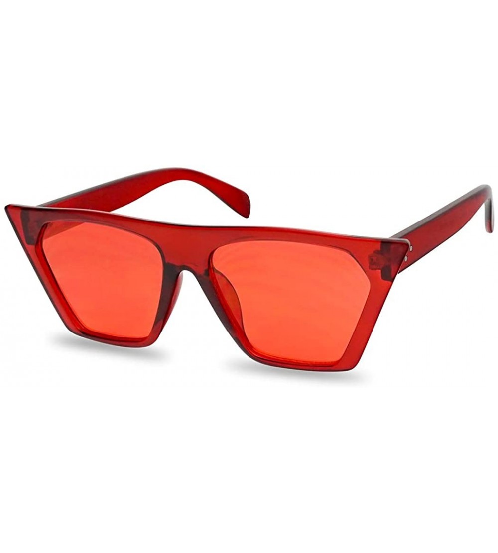 Rimless Super Flat Top Square Pointed Cat Eye Candy Colored Crystal Sunglasses Transparent Frame - Red Frame - Red - CH18EXIM...
