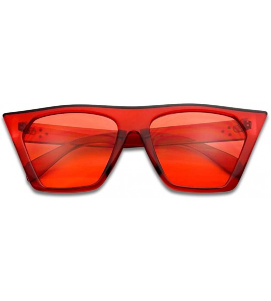 Rimless Super Flat Top Square Pointed Cat Eye Candy Colored Crystal Sunglasses Transparent Frame - Red Frame - Red - CH18EXIM...