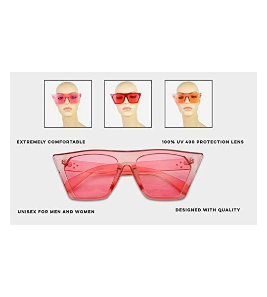 Rimless Super Flat Top Square Pointed Cat Eye Candy Colored Crystal Sunglasses Transparent Frame - Red Frame - Red - CH18EXIM...