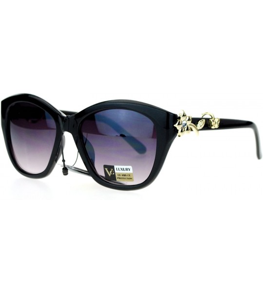 Butterfly Rhinestone Ivy Floral Butterfly Jewelry Trim Oversize Cat Eye Sunglasses - Black - CY124UYUGN9 $18.79