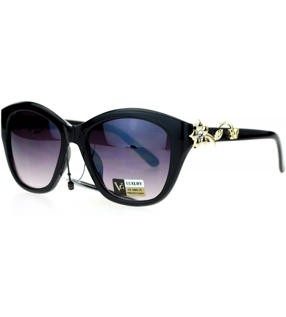 Butterfly Rhinestone Ivy Floral Butterfly Jewelry Trim Oversize Cat Eye Sunglasses - Black - CY124UYUGN9 $18.79