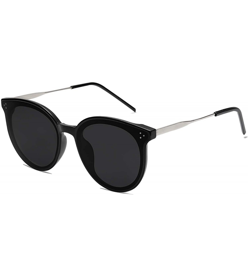 Square Fashion Round Sunglasses for Women with Rivet Plastic Frame DOLPHIN SJ2068 - C1 Black Frame/Grey Lens - CF18Q4IW5XW $2...