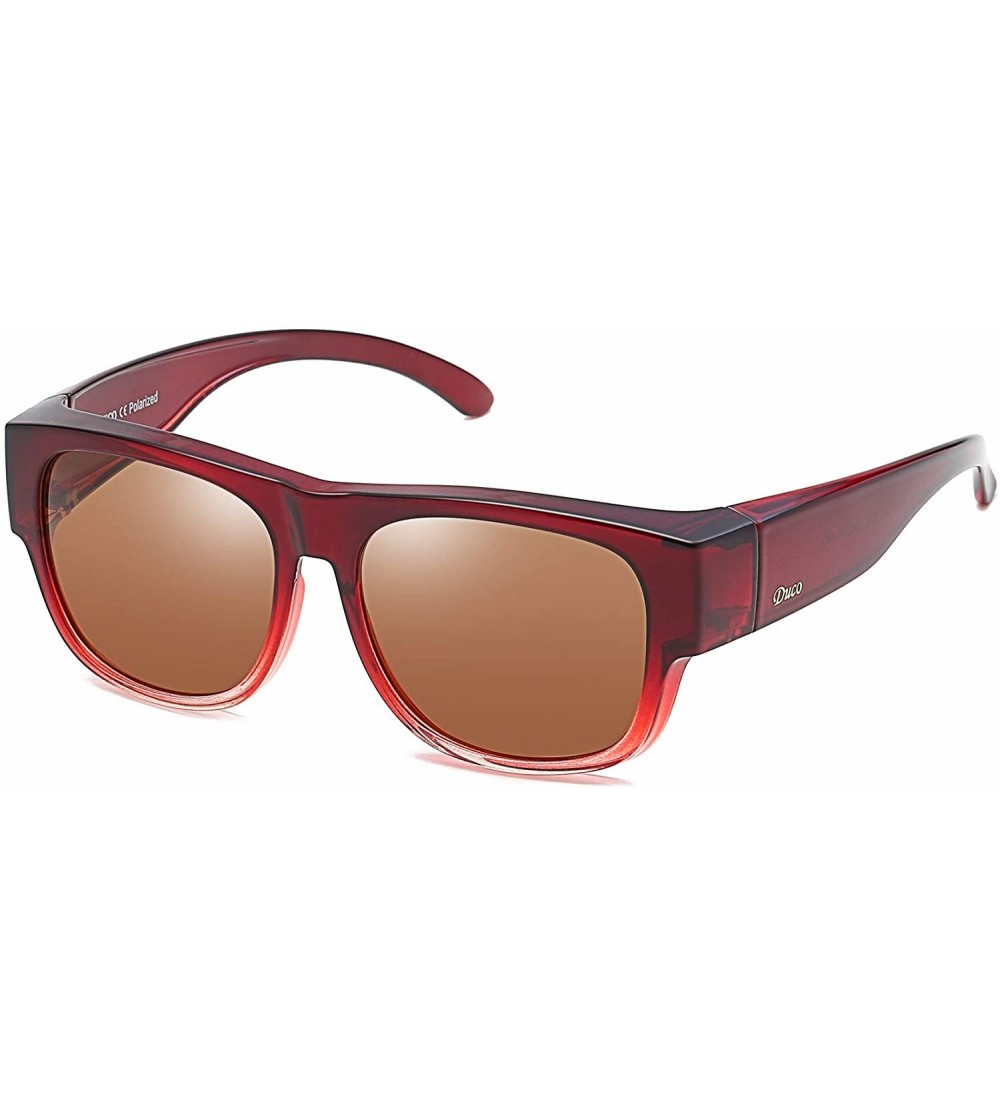 Sport Unisex Wear Over Prescription Glasses Rx Glasses Polarized Sunglasses 8956 - Plus Wine Red Frame Brown Lens - CY18QK74E...