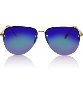 Sport Aviator Sunglasses For Women And Men Big Half Rimmed Glasses UV400 - Gold Frame - Peacock Mirrored Lens - CZ18EG840C2 $...