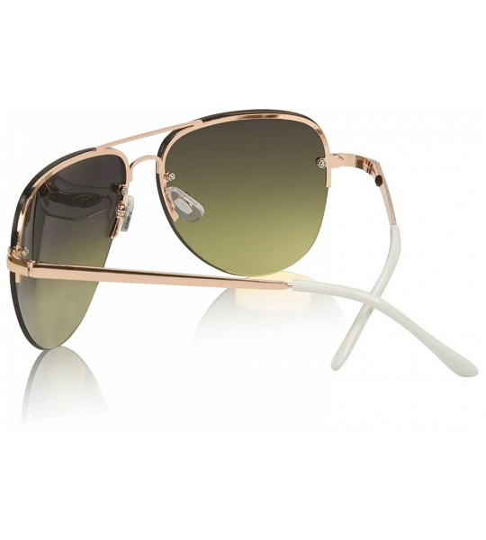 Sport Aviator Sunglasses For Women And Men Big Half Rimmed Glasses UV400 - Gold Frame - Peacock Mirrored Lens - CZ18EG840C2 $...