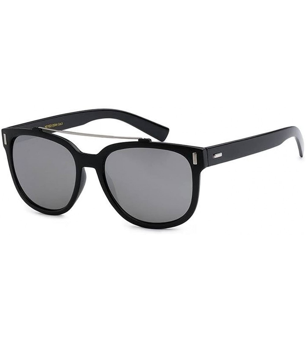 Oval Browline Retro Sunglasses - Black/Silver - CA18DNDQU6Q $18.17