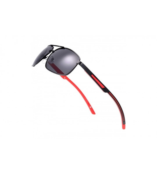 Sport Classic Retro Metal Frame Polarized Sunglasses Rectangular Sun Glasses - 96401-black(red Temple) - CI18A9HHZSZ $23.47