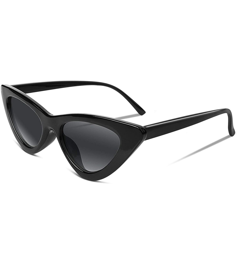 Round Vintage Cat Eye Sunglasses Women Clout Goggles Triangle Frame B2248 - 5 Blcak Small Size - CV18SWK47NE $17.77