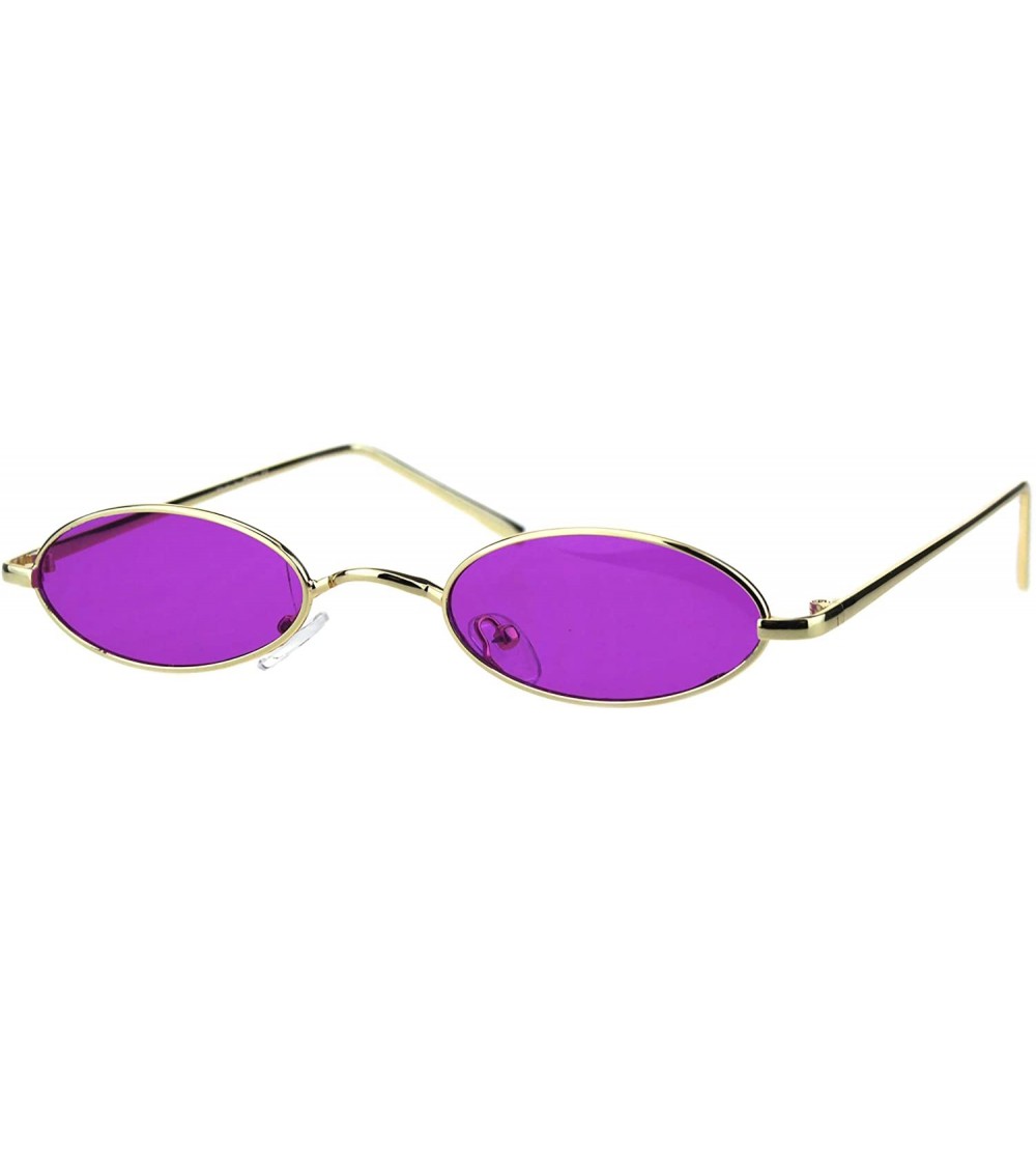 Oval Thin Skinny Oval Sunglasses Gold Metal Small Frame Wide Bridge Low Fit UV 400 - Gold - CN193T6Y393 $21.01