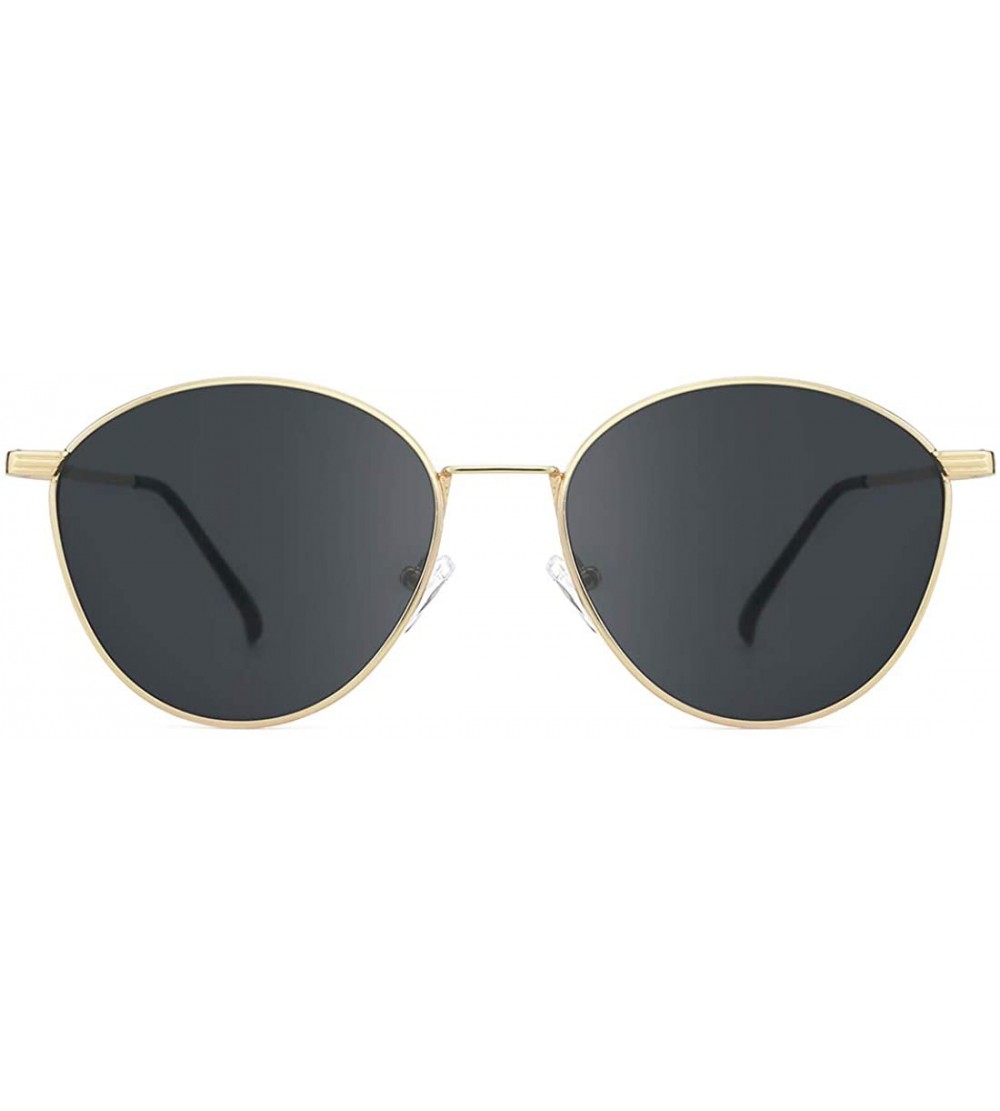Oversized Small Round Sunglasses for Women Men Trendy Style Retro Metal Frame UV400 - Black-gold - C718ROYRQEX $23.23