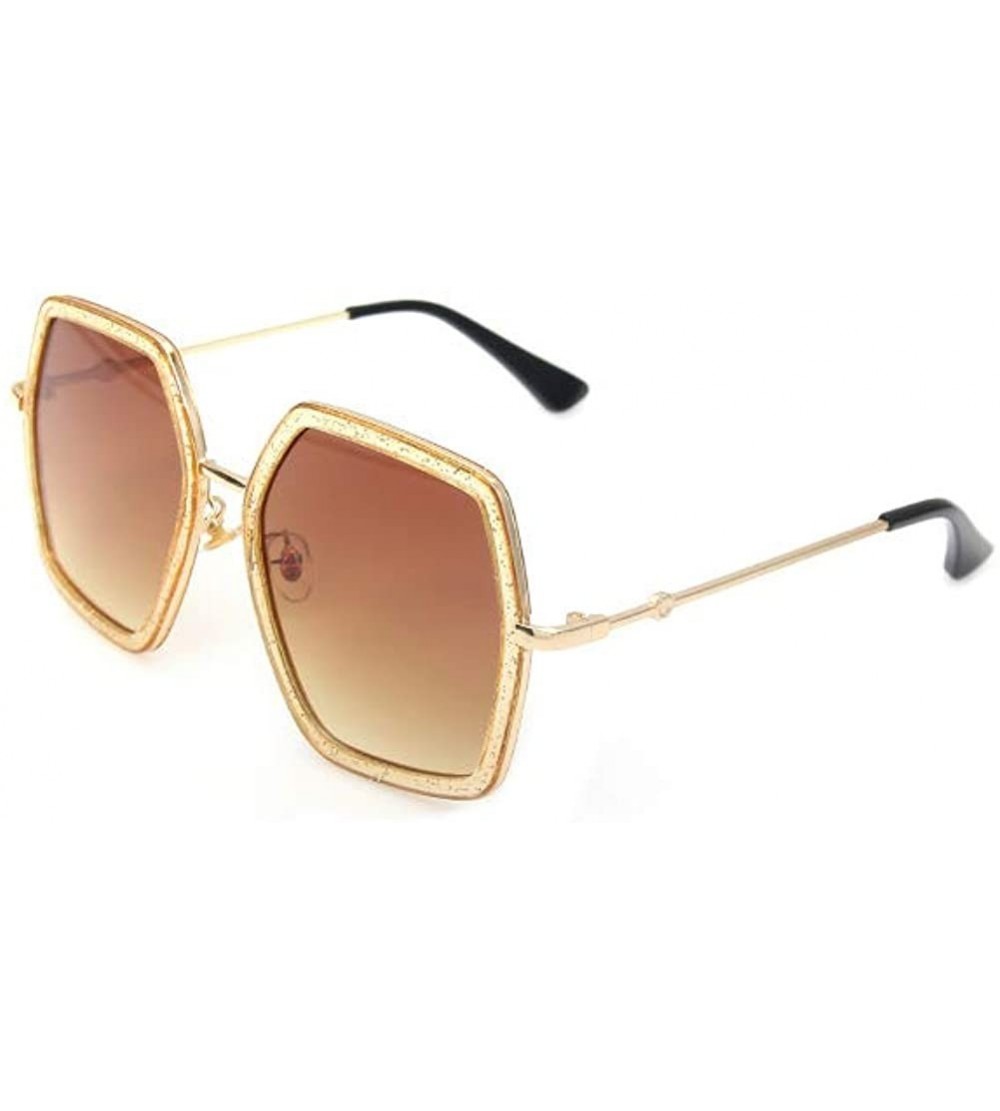 Square Oversized Square Sunglasses Women Vintage UV Protection irregular Brand Designer Shades - Champagne Frame Brown - CO19...