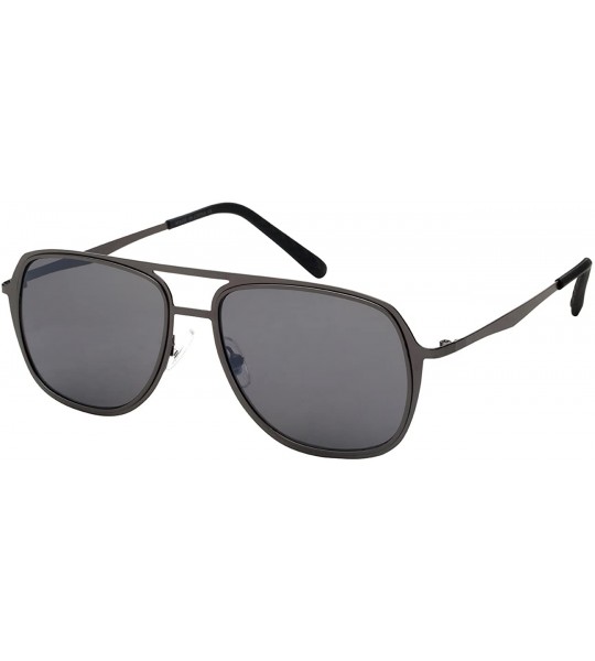 Square Sleek Metal Aviators w/Flat Flash Mirrored Lens 25136-FLFM - Gunmetal - CX12LQ0RQ1F $20.59