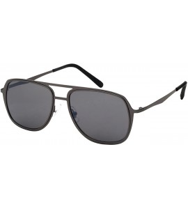 Square Sleek Metal Aviators w/Flat Flash Mirrored Lens 25136-FLFM - Gunmetal - CX12LQ0RQ1F $20.59