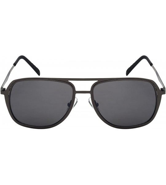 Square Sleek Metal Aviators w/Flat Flash Mirrored Lens 25136-FLFM - Gunmetal - CX12LQ0RQ1F $20.59