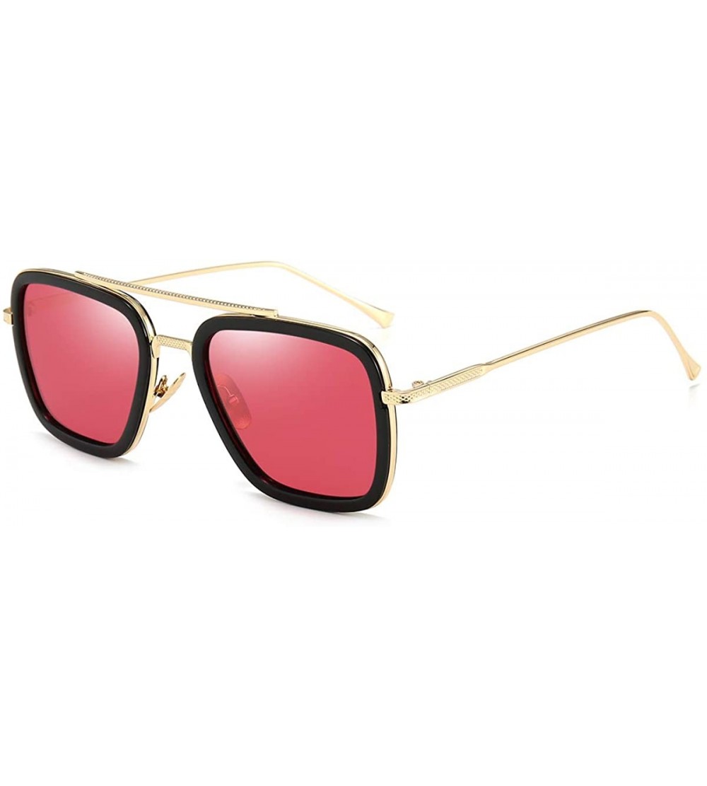 Oversized Vintage Aviator Square Sunglasses for Men Women Gold Frame Retro Brand Designer Classic Tony Stark Sunglasses - CT1...