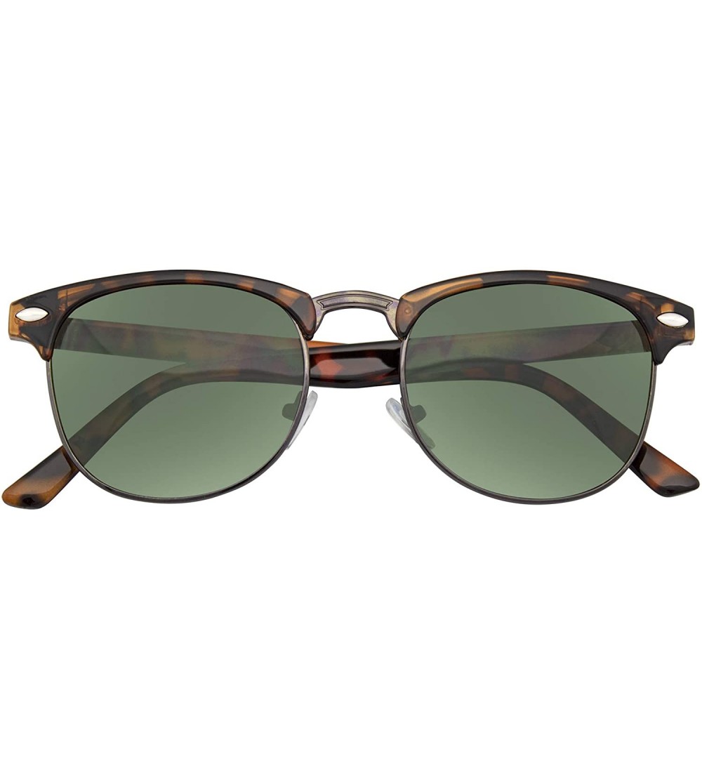 Rimless Premium Half Frame Horn Rimmed Sunglasses Metal Rivets - Tortoise Black - CC12KZ9LJLL $17.18