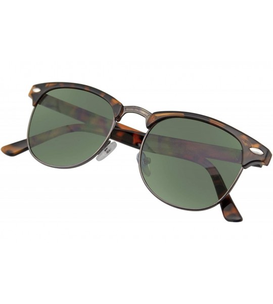 Rimless Premium Half Frame Horn Rimmed Sunglasses Metal Rivets - Tortoise Black - CC12KZ9LJLL $17.18