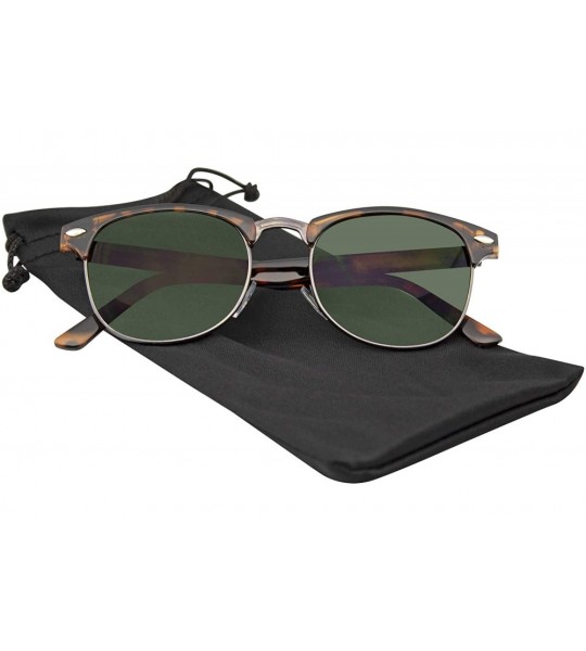 Rimless Premium Half Frame Horn Rimmed Sunglasses Metal Rivets - Tortoise Black - CC12KZ9LJLL $17.18