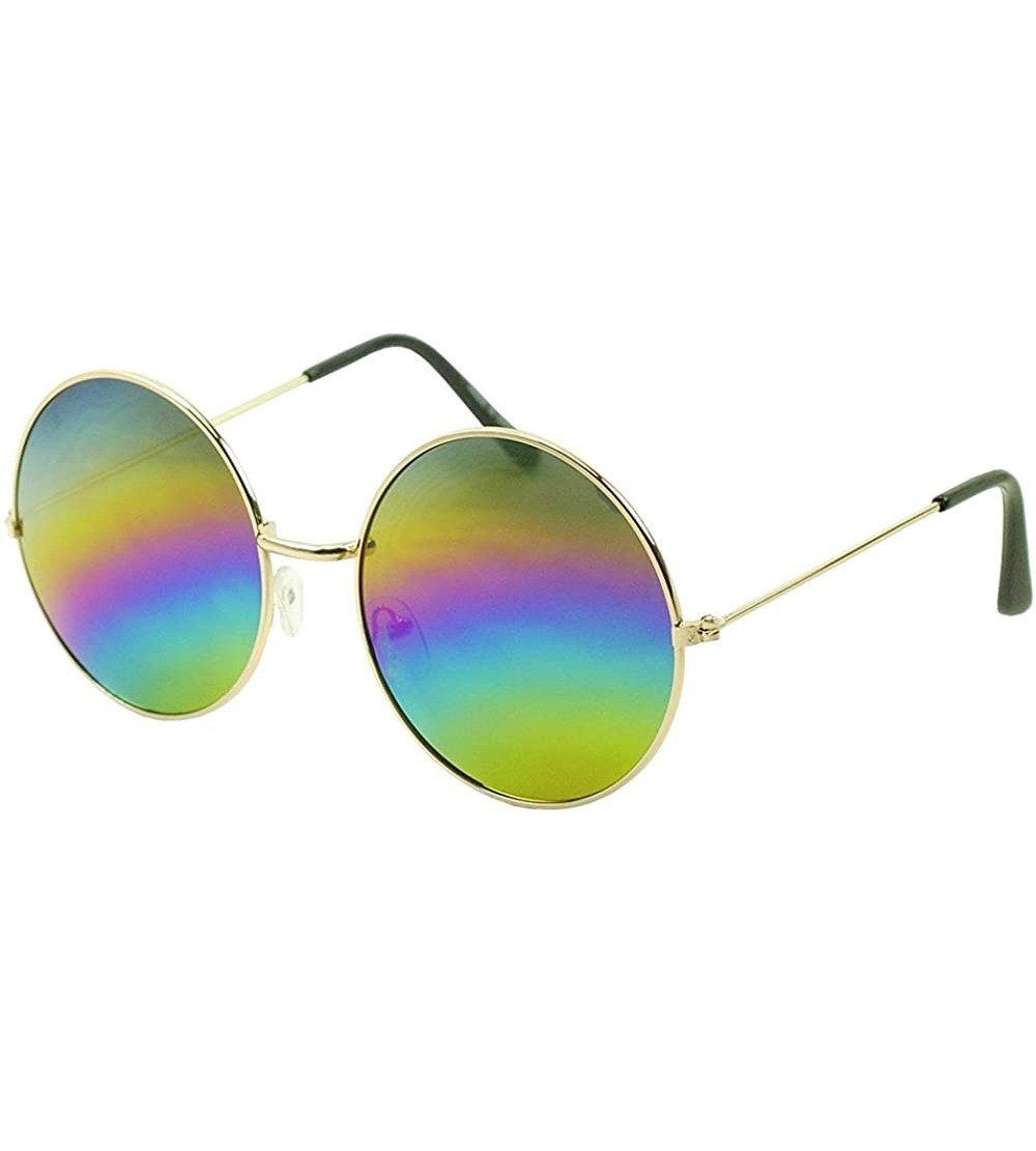 Wayfarer Mod Round Sunglasses for Women Men UV Protected Runway Fashion - Gold/Rainbow Mirror - CD182SZ3U0C $18.44