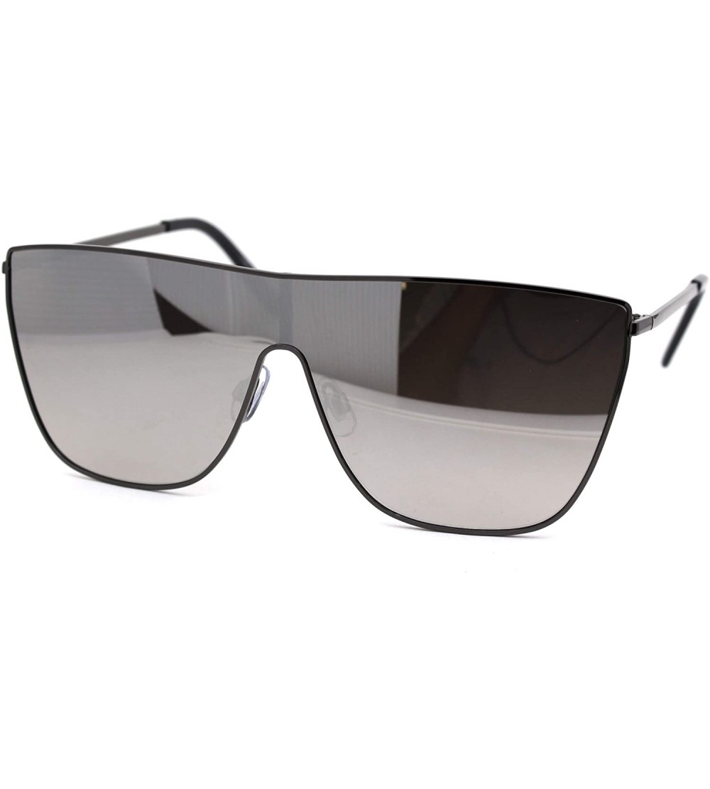 Shield Womens Oversize Metal Rim Cat Eye Shield Diva Sunglasses - Gunmetal Silver Mirror - CY18XGL54IN $26.15