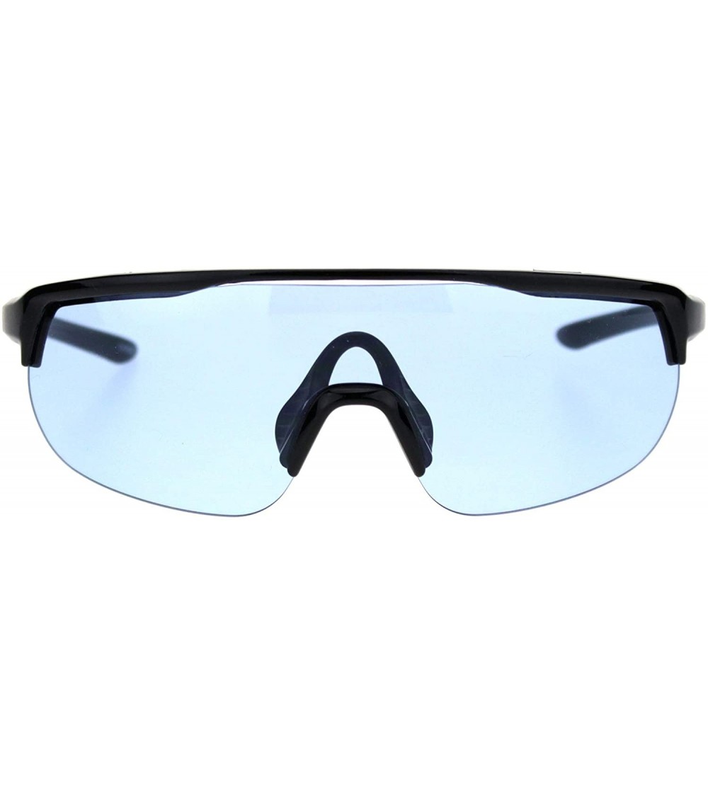 Rectangular Retro Exposed Lens Oversize Shield Robotic Half Rim Sunglasses - Shiny Black Blue - CL18SHZ4T58 $23.12