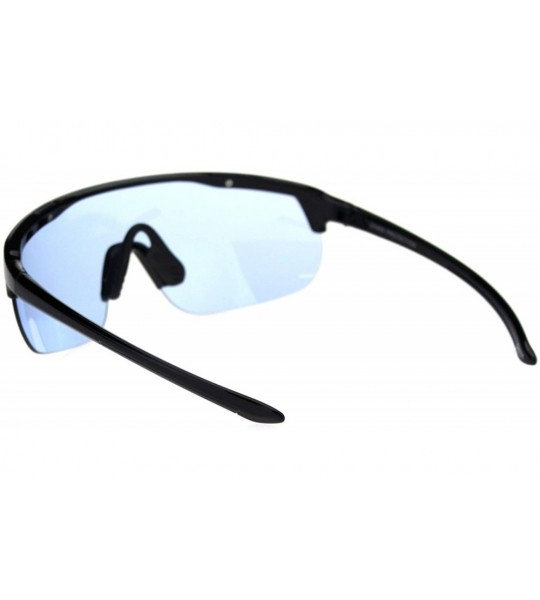 Rectangular Retro Exposed Lens Oversize Shield Robotic Half Rim Sunglasses - Shiny Black Blue - CL18SHZ4T58 $23.12