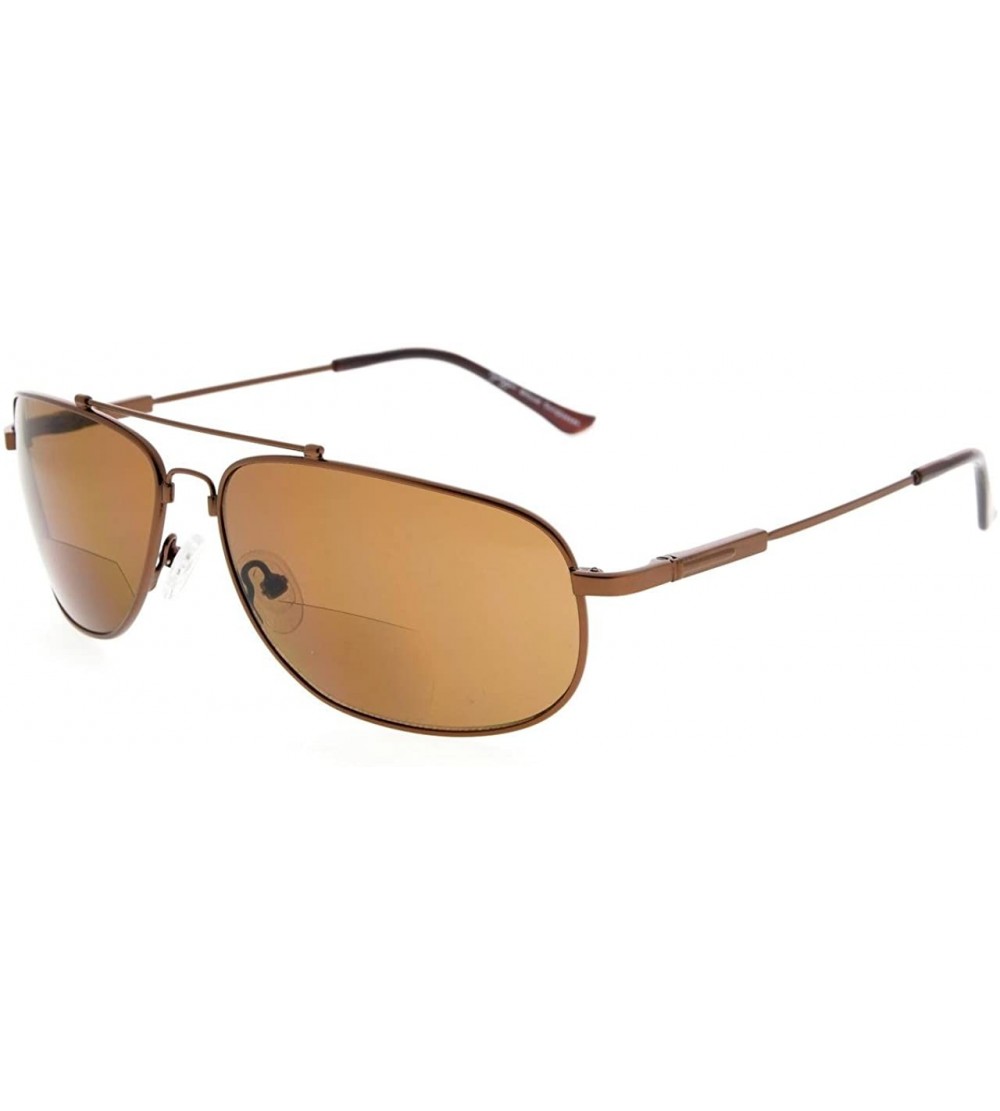 Rectangular Bifocal Reading Sunglasses Bendable Memory Sunshine Readers Women Men - Brown Frame Brown Lens - CS18032UR8M $51.62