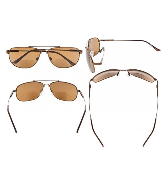 Rectangular Bifocal Reading Sunglasses Bendable Memory Sunshine Readers Women Men - Brown Frame Brown Lens - CS18032UR8M $51.62