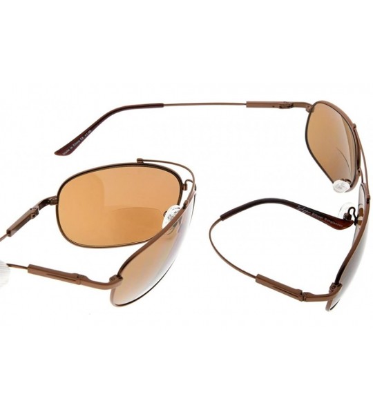 Rectangular Bifocal Reading Sunglasses Bendable Memory Sunshine Readers Women Men - Brown Frame Brown Lens - CS18032UR8M $51.62