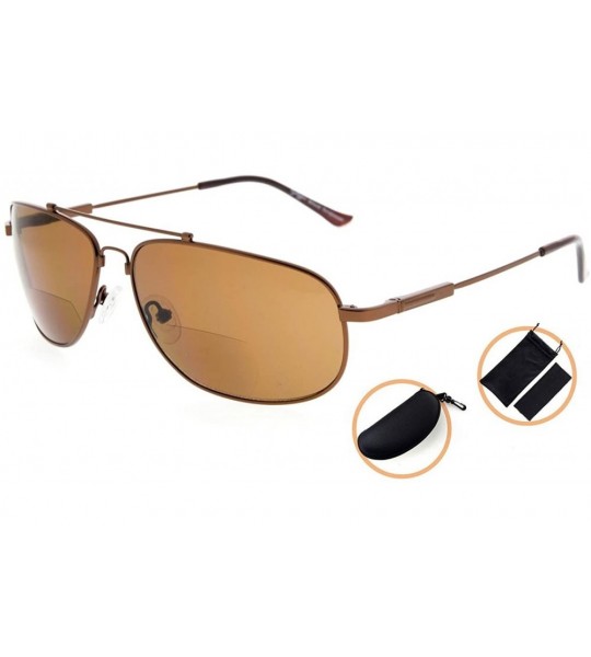 Rectangular Bifocal Reading Sunglasses Bendable Memory Sunshine Readers Women Men - Brown Frame Brown Lens - CS18032UR8M $51.62