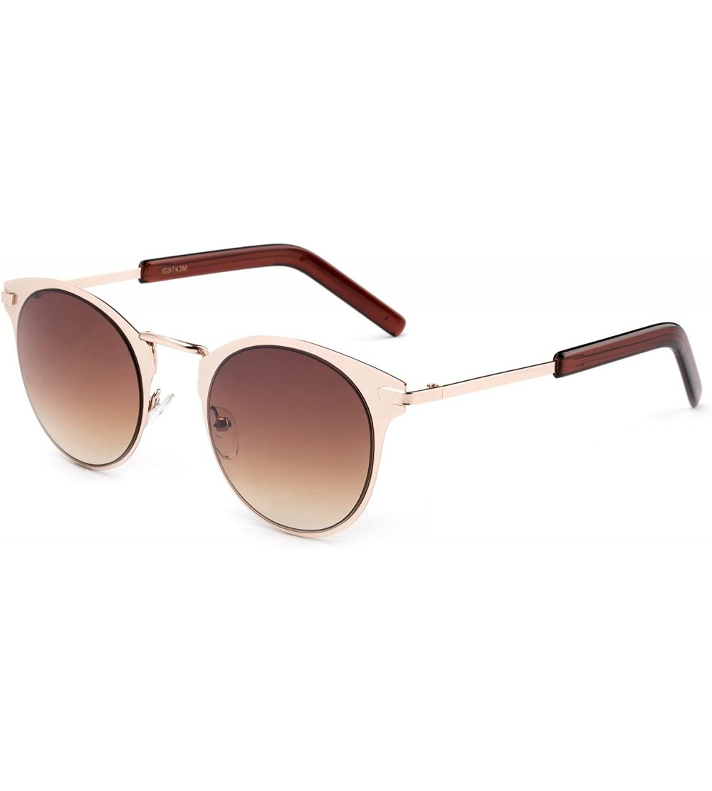 Oval "Yelena" Women's Fashion Cat Eye Flat Metal Frame Flash Lens Sunglasses - Gold/Brown - CV12FWAUXU5 $17.88