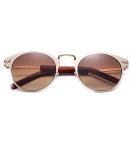 Oval "Yelena" Women's Fashion Cat Eye Flat Metal Frame Flash Lens Sunglasses - Gold/Brown - CV12FWAUXU5 $17.88