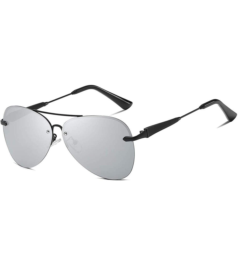Aviator Polarized Aviator Sunglasses for Men Driving Fishing UV Protection - Black Silver - C818YCUNXQG $27.88