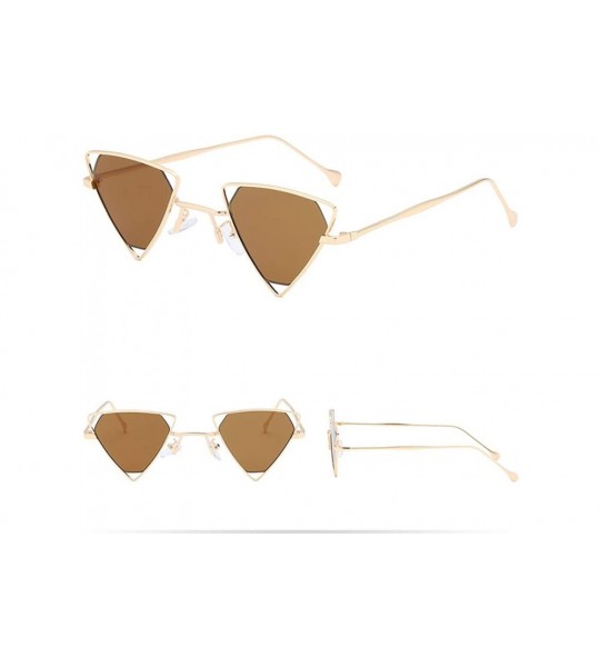 Rectangular Unisex Vintage Inverted Triangle Sunglasses With Retro Hollow Out Metal Frame - Coffee - CW196UNG8ZL $16.79