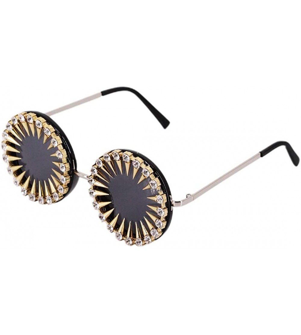Rimless Fashion Round Sunglasses Semi-rim UV Protection Glasses for Women Girls - Black Punk - CT190QU86U5 $26.80