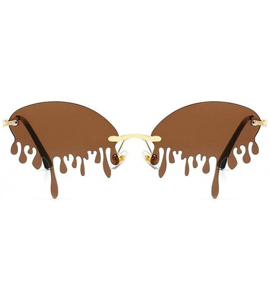 Oval Fashion Rimless Sunglasses Women New Vintage Unique Tears Shape punk Sunglasses Female Shades UV400 - Brown - C4196YXK7Z...