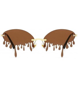 Oval Fashion Rimless Sunglasses Women New Vintage Unique Tears Shape punk Sunglasses Female Shades UV400 - Brown - C4196YXK7Z...