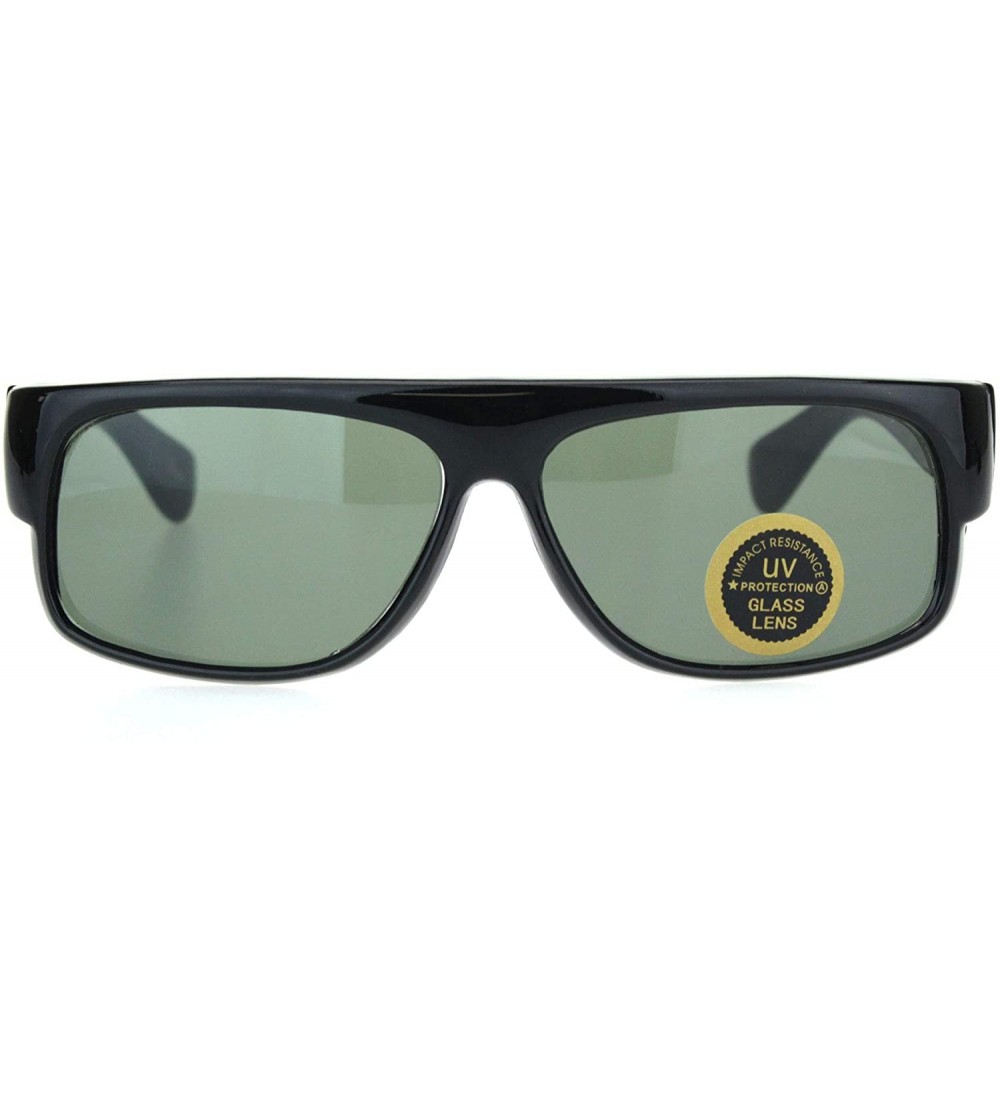 Rectangular Mens Tempered Glass Lens 90s Mad Dog Flat Top Gangster Plastic Sunglasses Black Green - CR18OTHIUZA $19.13