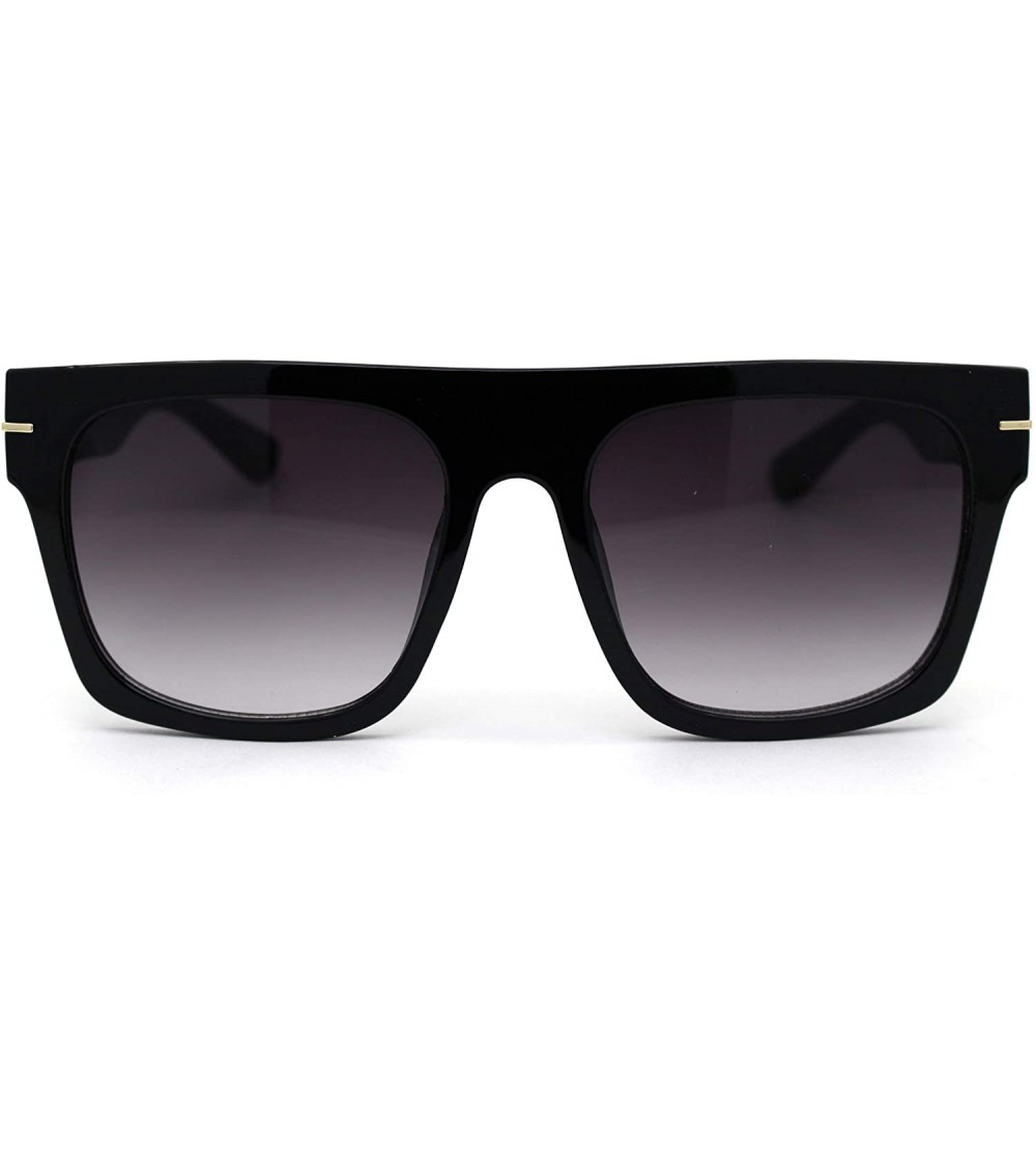 Rectangular Mens Flat Top Squared Rectangular Mobster Horn Rim Sunglasses - Shiny Black Smoke - C919575EL4Z $23.90