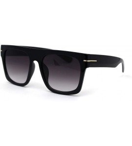 Rectangular Mens Flat Top Squared Rectangular Mobster Horn Rim Sunglasses - Shiny Black Smoke - C919575EL4Z $23.90