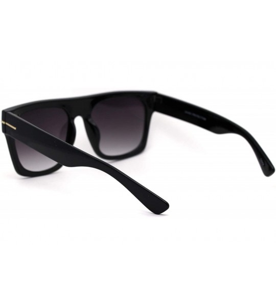 Rectangular Mens Flat Top Squared Rectangular Mobster Horn Rim Sunglasses - Shiny Black Smoke - C919575EL4Z $23.90