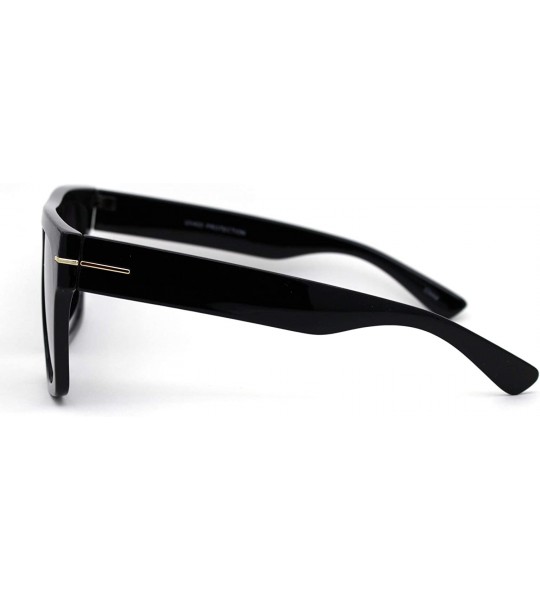 Rectangular Mens Flat Top Squared Rectangular Mobster Horn Rim Sunglasses - Shiny Black Smoke - C919575EL4Z $23.90