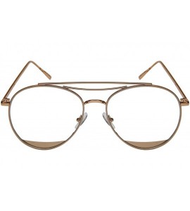 Aviator Modern Metal Double Bar Aviators with Flat Lens 3130-FLREV - Gold - CG185HE2CYX $17.25