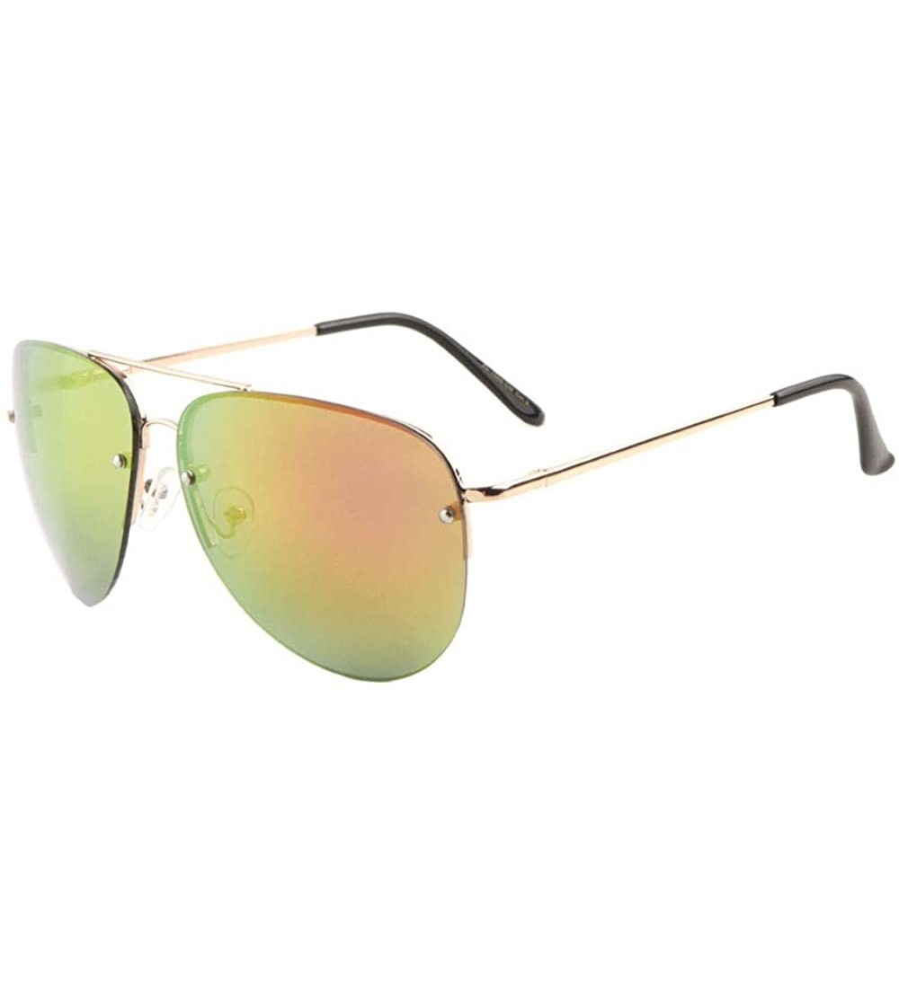 Rimless Color Mirror Curved Rimless Lens Dot Stud Aviator Sunglasses - Red Green Gold - CO190IYH542 $26.72
