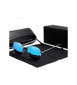 Oversized Men's classic retro reflective sunglasses sunglasses stainless steel hexagonal glasses - Silver Blue - CZ1982WUQK0 ...