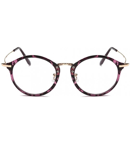 Round Round Frame Nearsighted Glasses Male Female metal frame resin lenses - Purple Leopard Print - CA18G6RHU99 $49.75