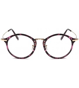 Round Round Frame Nearsighted Glasses Male Female metal frame resin lenses - Purple Leopard Print - CA18G6RHU99 $49.75